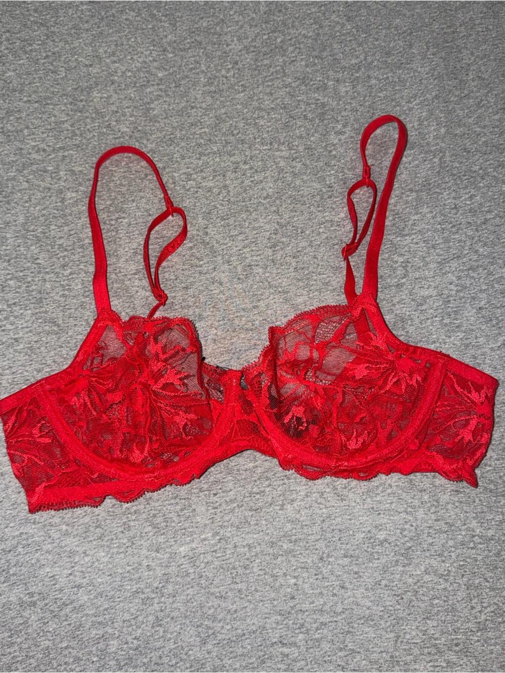 La Perla Red Balconette Sheer Lace Underwire Bra 36B